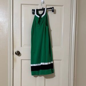 Green Halter Dress with Black and White Trim